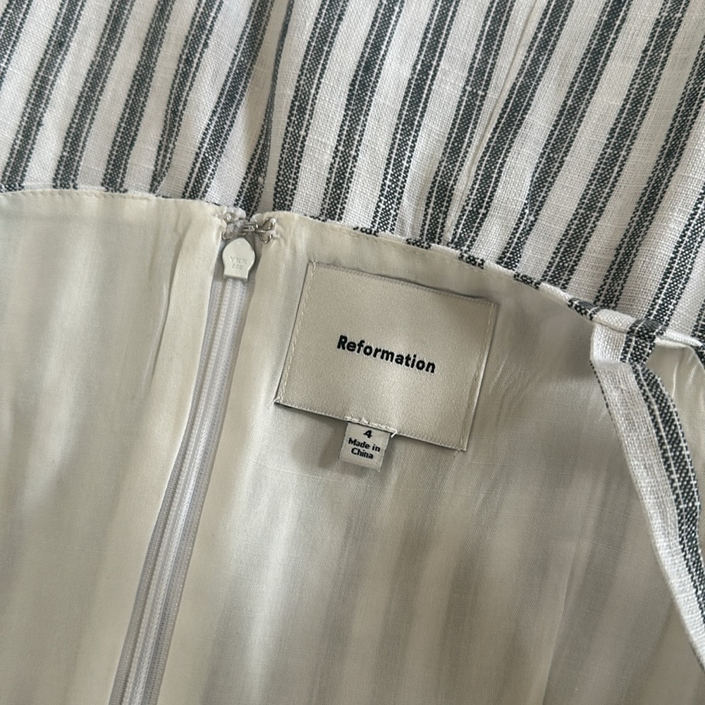 NEW Reformation Phillipa Linen Mini Dress in Antibes Stripe Blue White | sz 4 - Picture 8 of 12